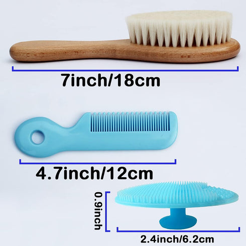 Baby Hair Brush with Wooden Handle&Silicone Baby Cradle Cap Brush Set, for Newborns & Toddlers-Natural Soft Goat Bristles-Ideal for Cradle Cap-Per...