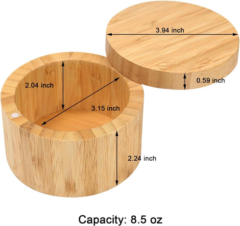 HTB Bamboo Salt Box With Magnetic Swivel Lid, 8.5oz Round Spice Container, Secure Durable Storage & Organization for Seasonings, Herbs...