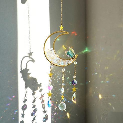 Artilady Moon Crystal Suncacher - Suncatchers for Windows Hanging Crystals and Healing Stones Dream Catcher Moon Wind Chimes Garden Outdoor Decor ...