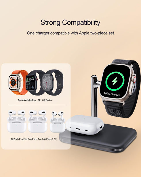 2 in 1 Charger Stand for Apple Watch and AirPods, Foldable Watch Charging Dock Compatible with Apple Watch Series Ultra/9/8/7/6/Se/5/4/3 & Airpods...
