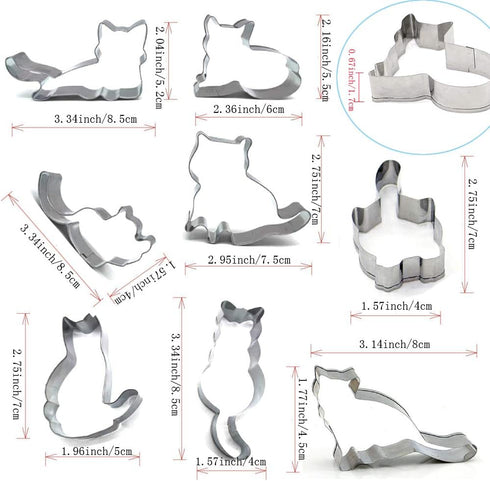 8 PCS Cat Cookie Cutter Set Stainless Steel Cat cookie cutters shapes Candy Food Molds...