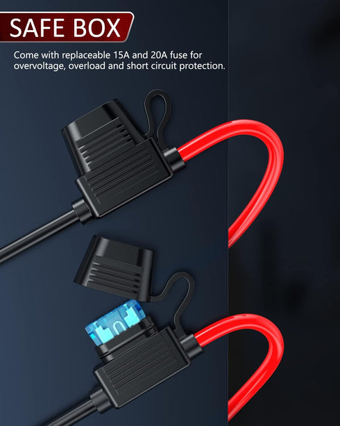 ELECTOP 45A Connector to O Ring Terminal, Compatible with Ads Port Adapter 10AWG Battery Connector Cable with 15A/20A Protection Fuse for Automoti...