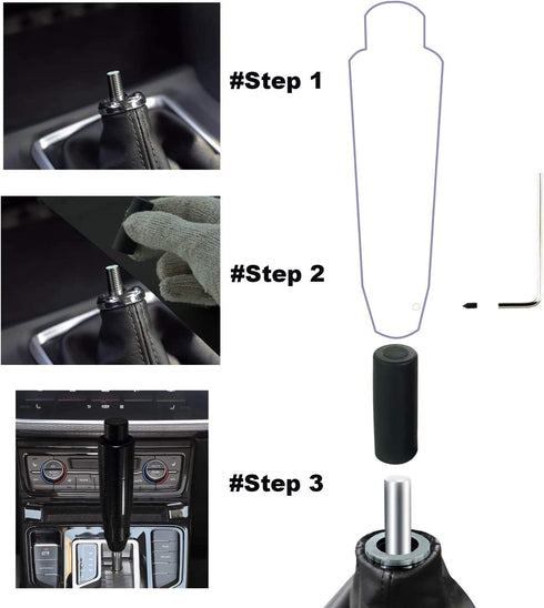 Lunsom Automatic Shift Knob Metal Car Shifting with Push Button Aluminum Alloy Shifter Lever Handle Long Stick Gear Head Fit Most Auto Transmissio...