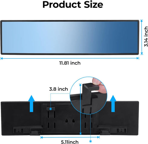 JOYTUTUS Rear View Mirror, Universal 11.81 Inch Panoramic Convex Rearview Mirror, Interior Clip-on Wide Angle Rear View Mirror to Reduce Blind Spo...