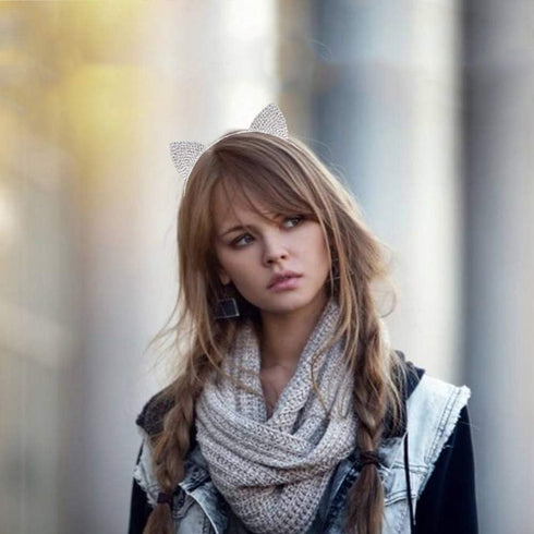 2 Pcs Cat Ears Headband Halloween Rhinestone Kitty Hair Hoops Crystal Cat Kitten Ears Headpiece Hairband Hair Bands Women Christmas Party Decorati...