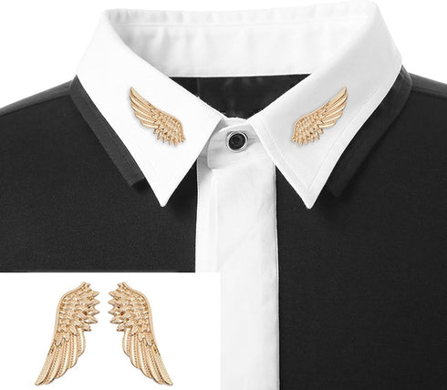 2PCS Angel Wings Tassel Chain Brooch Collar Pins,Rhinestone Metal Feather Lapel Pin, Suit Coat Breastpin for Women Men's Accessories...