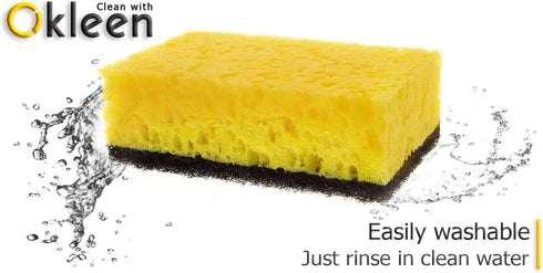 Yellow Multi Use Scrub Sponge. Made in Europe. Large Pack of 18. 4.3x2.8x1.4 inches. Black Heavy Duty & White Non Scratch Fiber. Best Odorless & D...