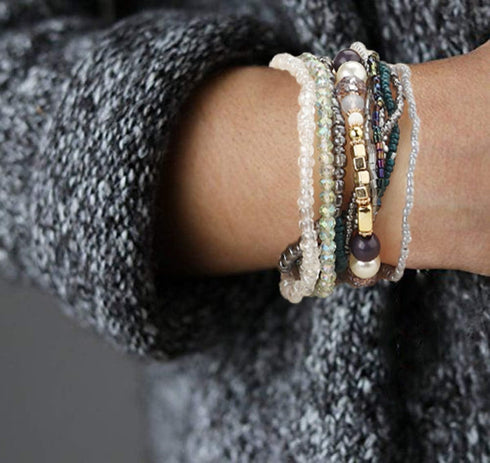 FIBO STEEL 6 Sets Bohemian Stackable Bead Bracelets for Women Stretch Multilayered Bracelet Set Multicolor Boho Jewelry...
