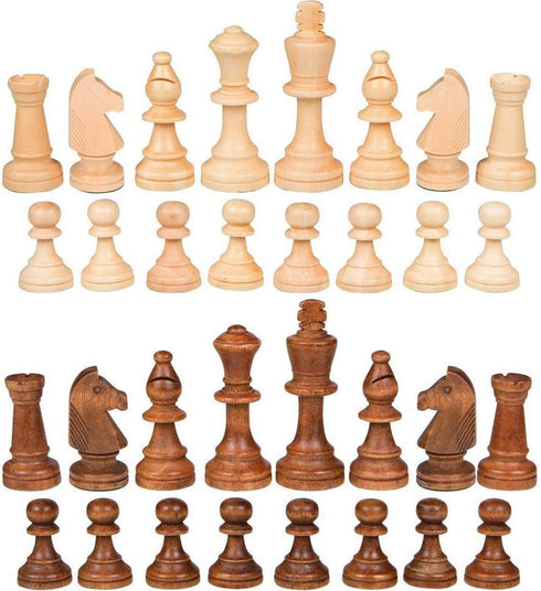 2 in 1 Chess Pieces Wood Chess Pieces + Checker Pieces Without Board (3.5 inches)...