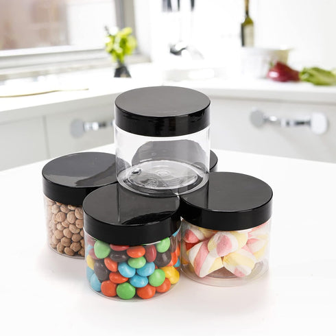 Tosnail 30 Pack 4 oz Clear Plastic Jars with Black Lids Leak-Proof Round Food Safe Storage Containers for Kitchen Use, Beauty Products, Slime, Spi...