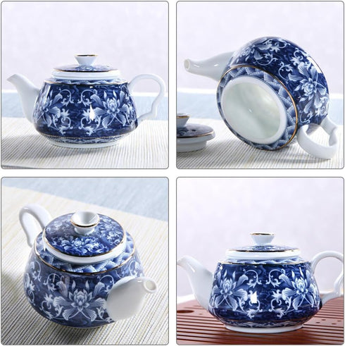 Alipis Porcelain Teapot, Blue and White Tea Pot Chinoiserie Chinese Teapot With Strainer Hole Vintage Flower Coffee Pot Pitcher For Kung Fu Tea Lo...