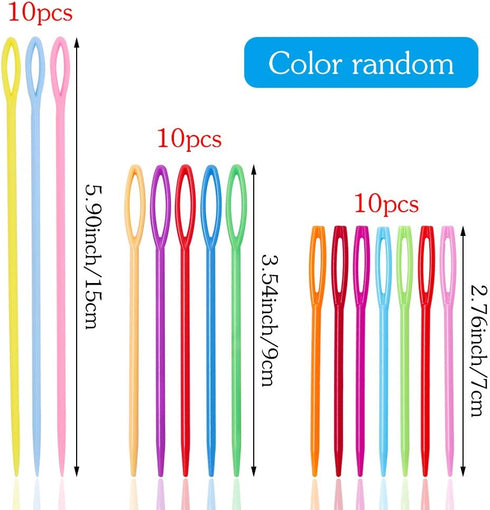 30 PCS Large Eye Plastic Needles, 2.7Inch/3.5Inch/5.9Inch Plastic Weaving Needles, Yarn Needles, Learning Needles, Safety Plastic Lacing Needles f...