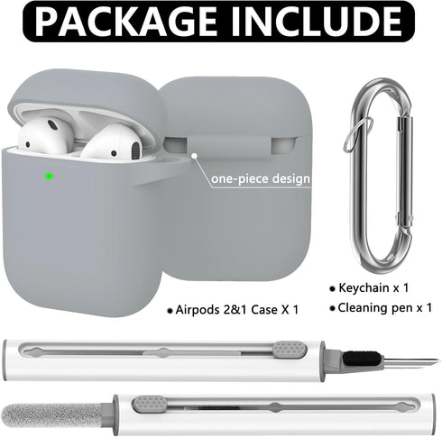 for Airpods Case Cover 2&1 with Cleaner Kit,Soft Silicone Protective Case for Apple AirPods 2nd/1st Generation Charging Case with Keychain,Shockpr...