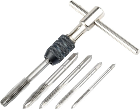 YAKAMOZ Ratchet T-Handle Tap Holder Wrench with 5Pcs Metric M3 M4 M5 M6 M8 Machine Screw Taps Set T Type Thread Tapping Tool...