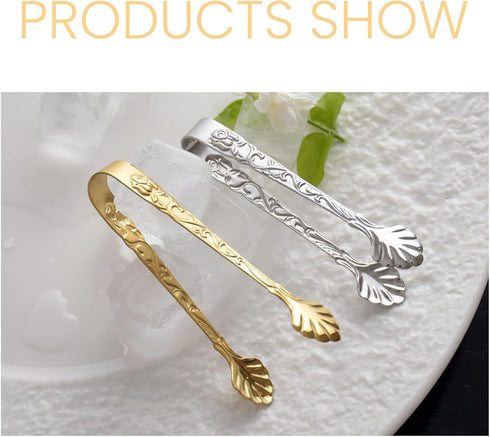 2Pack Rose Handle Sugar Tongs, Vintage Rose Relief Stainless Steel Ice Cube Clips Sugar Tongs Sliver and Gold Small Food Clips for Tea and Coffee ...