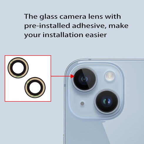 2pcs/Set Rear Back Camera Lens Covers Replacement for iPhone 14/ iPhone 14 Plus Back Rear Glass Lens Covers Replacement with Pre-Installed Adhesiv...