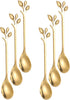 Gold Leaf Coffee Spoon Set of 6, Ice-Cream Tea Stirring Spoons 4.7 Inches Retro Dessert Demitasse Espresso Spoons Stainless Steel Mini Cutlery Kit...