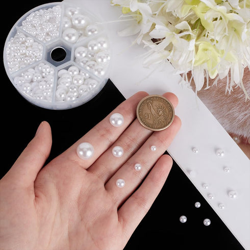 PH PandaHall 6 Sizes White Flat Back Pearls Cabochon 690pcs Flat Pearls Gems for Cup Nails Crafts Shoes Hairband Scrapbooking Embellishment Makeup...