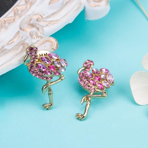 SaiDian 2Pcs Crystal Rhinestone Flamingo Brooch Pin Pink Bird Enamel Collar Lapel Corsage Badge For Women...