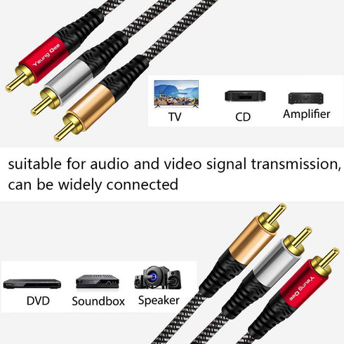 Audio Video RCA Cable 12 ft,Yeung Qee 3RCA Male to 3RCA Male Composite AV Cable Compatible with Set-Top Box,Speaker,Amplifier,DVD Player and More ...