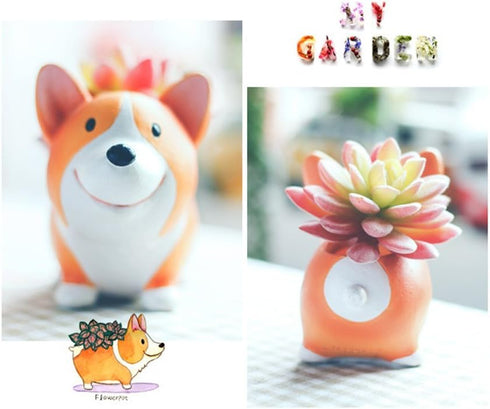 BESSEEK Corgi Flower Pot, Valentine's Day Gifts Cute Plant Pots Animal Planter Cartoon Dog Shaped Container for Home Garden Office Desktop Deco wi...