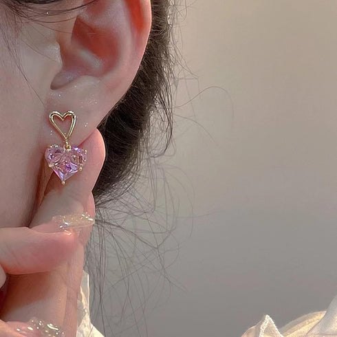 Pink Heart Necklace Earrings Cubic Zirconia Heart Wedding Necklace Earrings Set Bridesmaid Bride Pendant Necklace Earrings for Women(A-Gold,Pink)...