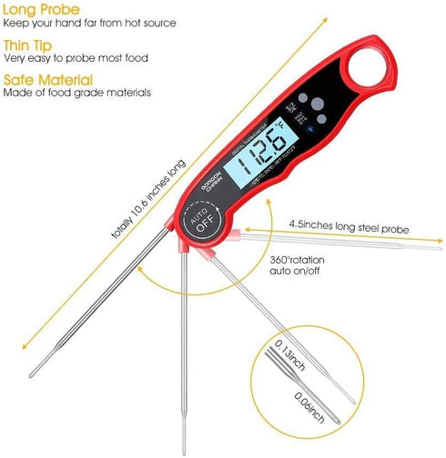 Instant Read Meat Thermometer Waterproof Thermometer with Large Backlit LCD Calibration and Backlight Functions Thermometer for BBQ. Meat. Tea. Mi...