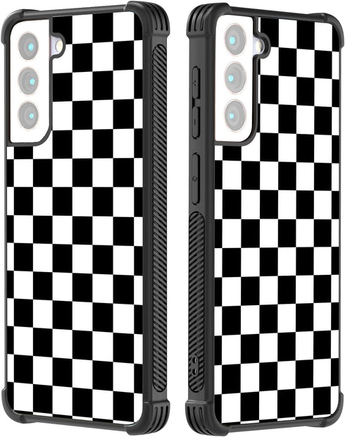 Tnarru for Samsung Galaxy S21 Case Checkered Pattern Hard PC Back and Soft TPU Sides Non-Slip Slim Thin Scratchproof Shockproof Protective Cute Ph...