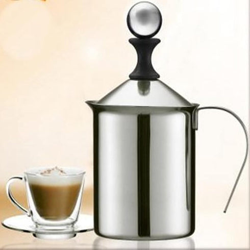 Foam Maker, Stainless Steel Manual Milk Frother, Manual Operated Milk Foam Maker, with Double froth screen, for Cappuccino Coffee Latte Hot Chocol...