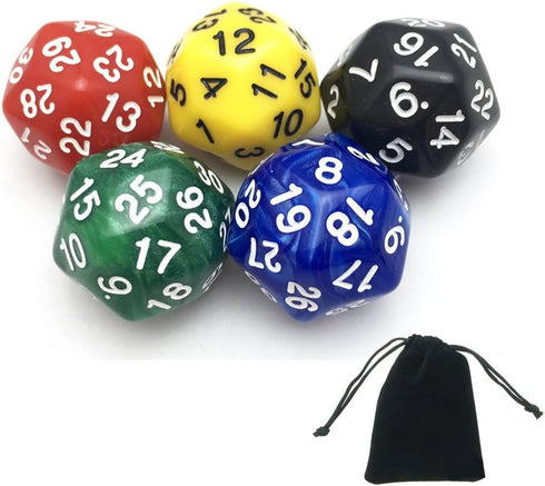 SmartDealsPro® 5-Pack of Random Color D30 Polyhedral Dice for DND RPG MTG Table Games with Free Pouch...