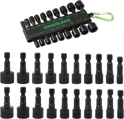 SWANLAKE 20PCS Power Nut Driver Set for Impact Drill, 1/4” Hex Head Drill Bit Set SAE and Metric...