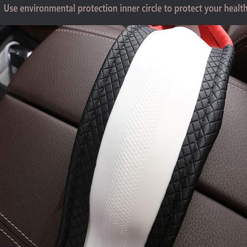 SHIAWASENA Microfiber Leather Car Steering Wheel Cover, Fashion Stitching, Universal 15 Inch Fit, Non-Slip (Black&Blue)...