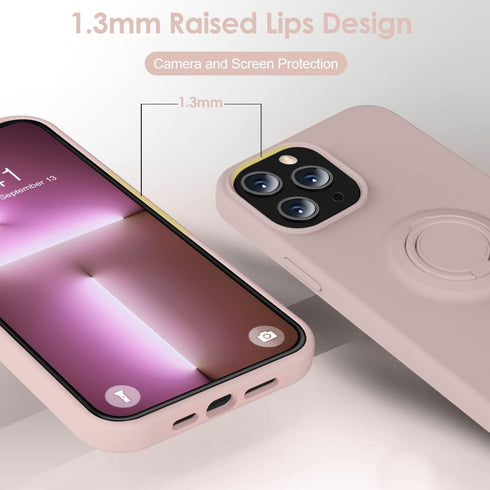 Compatible with iPhone 13 Pro Case with Ring Kickstand Soft Microfiber Lining | Anti-Scratch Thickening Silicone Rubber Drop Full-Body Protection ...