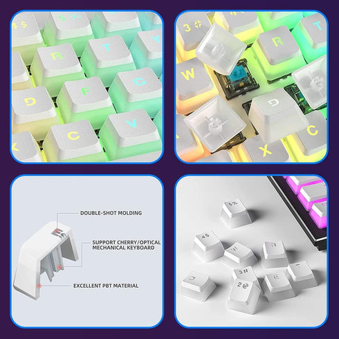 Pudding Keycaps Double Shot PBT Keycap Set with Translucent Layer,for 104 87 61 Keys RGB Backlit Mechanical Keyboards,OEM Profile,US Layout-White...