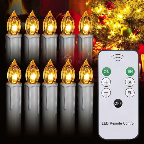 10 Pcs Window Candles with Remotes and Timer, Flickering Led Candles for Christmas Tree with Clip, Battery Operated Taper Candles for Chandeliers ...