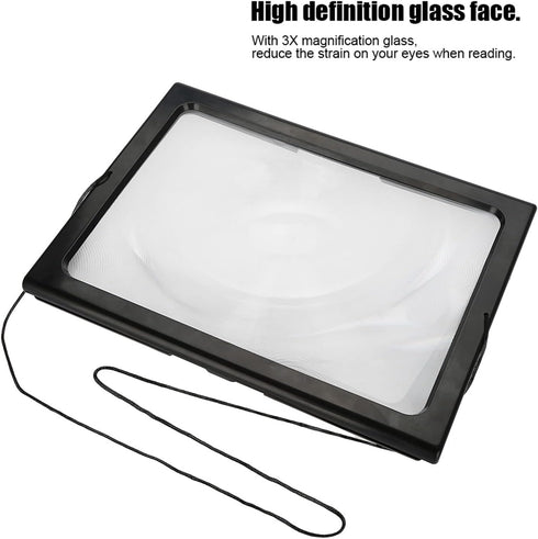 Sonew Foldable A4 Magnifying Glass, 3X Magnifier Reading Lamp with 4 LED Lights, Reading Accessory with Battery Power Supply for Home Travel and O...