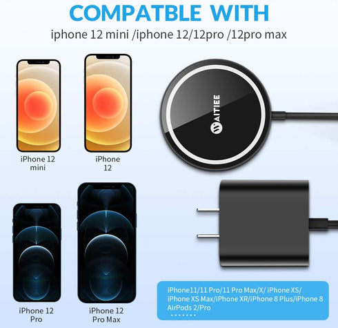 WAITIEE Magnetic Wireless Charger for iPhone 15 Pro Max Plus 14 Pro Max Plus 13 Pro Max 12 Pro Max, AirPods 3/2/Pro,Fast Wireless Charger Pad with...
