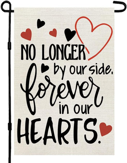 CROWNED BEAUTY Memorial Day Garden Flag Gravesite 12x18 Inch Double Sided Heart Saying Decor for Outside Yard,Forever In Our Hearts CF505...
