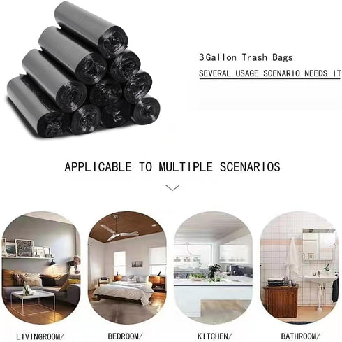 3.2 Gallon Trash Bags, 150 Count Small Trash Can Liners with Cable Ties for Bathroom or Livingroom, Black 3 Gallon Thickly Garbage Bags...