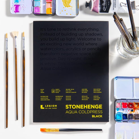 Stonehenge Aqua Black Medium Weight Pad, 140lb, Coldpress, 5 x 7 Inches, 15 Sheets for Wet and Dry Media...