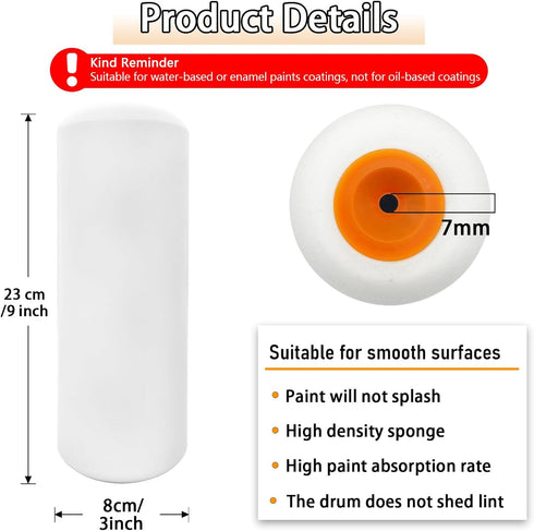 9" Paint Roller Cover, Foam Roller Covers, High Density Foam Paint Rollers, Paint Roller Kit for Painting House, Walls, Ceilings, Doors, Furniture...