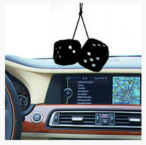 Giveme5 3 inch Pair of Retro Square Mirror Hanging Couple Fuzzy Plush Dice with Dots for Car Interior Ornament Decoration (Red)...