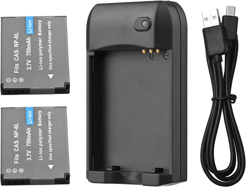 Andoer NP-6L Battery Charger with LED Indicator Light + 2 x NP-6L 3.7V 700mAh Batteries with USB Charging Cable......
