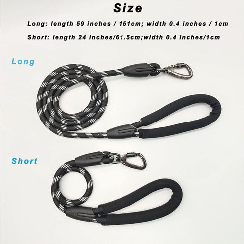 Waterproof Dog Leash Pet Leash with Locking Hook 2 Ft Leash Carabiner Heavy Duty Night Light Up Nylon Bungee Leash for Medium to Large Dogs (Short...