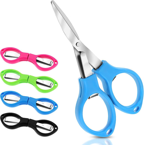 4Pcs Folding Scissors Portable Mini Travel Scissors Glasses-Shaped Foldable Scissors Small Crafting Scissors for Home Office School DIY Crafting P...