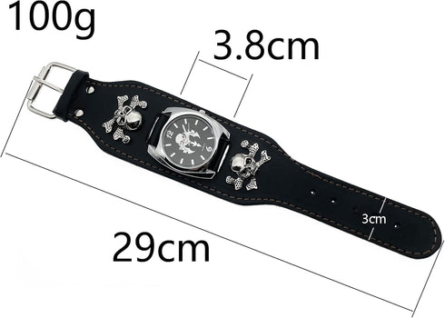 Good Leather Punk Skull Quartz Men's Wrist Watch,Big Dial Skull Women's Watch,Skull+Chains+Rivets Elements,Fashion Gift Watch Cool, Black...
