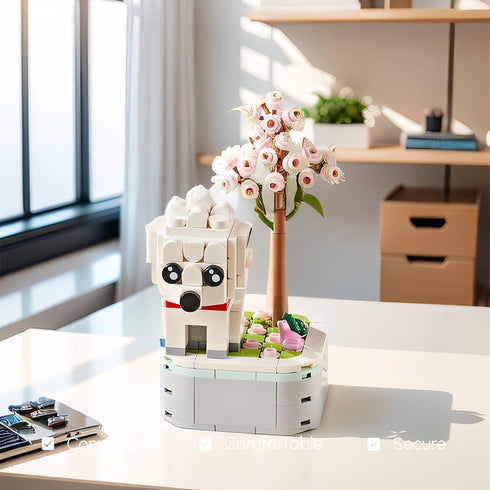 Dog Building Decoration Set Flower Bouquet Blocks- Mini Blocks Arts and Crafts for Kids Ages 6-12+, Home Decor Gifts for Him and Her, Adults(217 P...