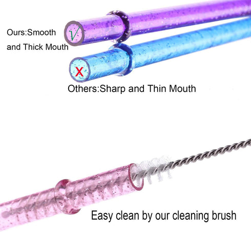 Dakoufish BPA-Free 12 Piece 11 Inch Reusable Clear Plastic Glitter Sparkle Drinking Straw Plus one Cleaning Brush (Teal,11inch)...