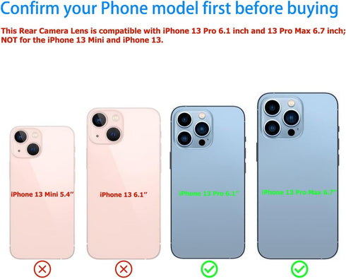 Rear Back Camera Lens Glass Replacement for iPhone 13 Pro & 13 Pro Max All Carriers Pre-Installed Adhesive with Installation Manual and Repair Too...