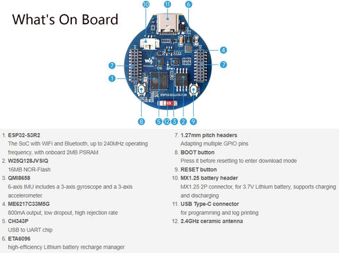 ESP32-S3 Development Board with 1.28inch IPS Round LCD 240x240 Resolution and with CNC Metal Case, 32-bit LX7 Dual-Core Processor, Integrates GC9A...